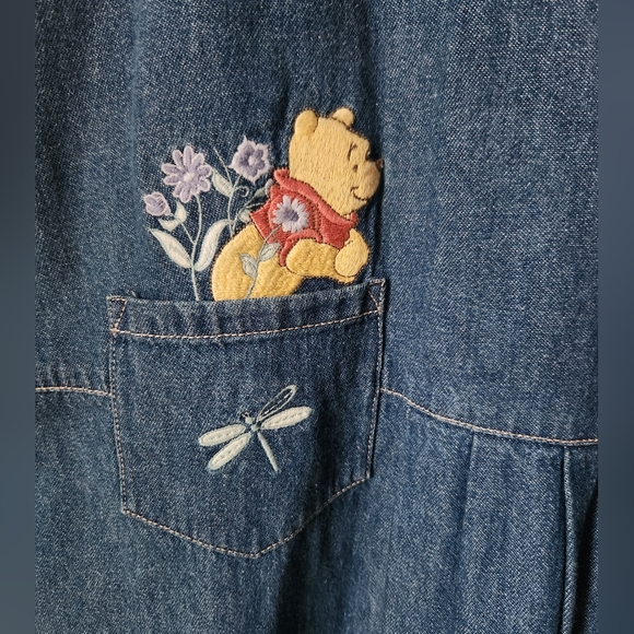 The Disney Store Winnie the Pooh Denim Jumper Dress Vintage Size Large - Picture 2 of 11
